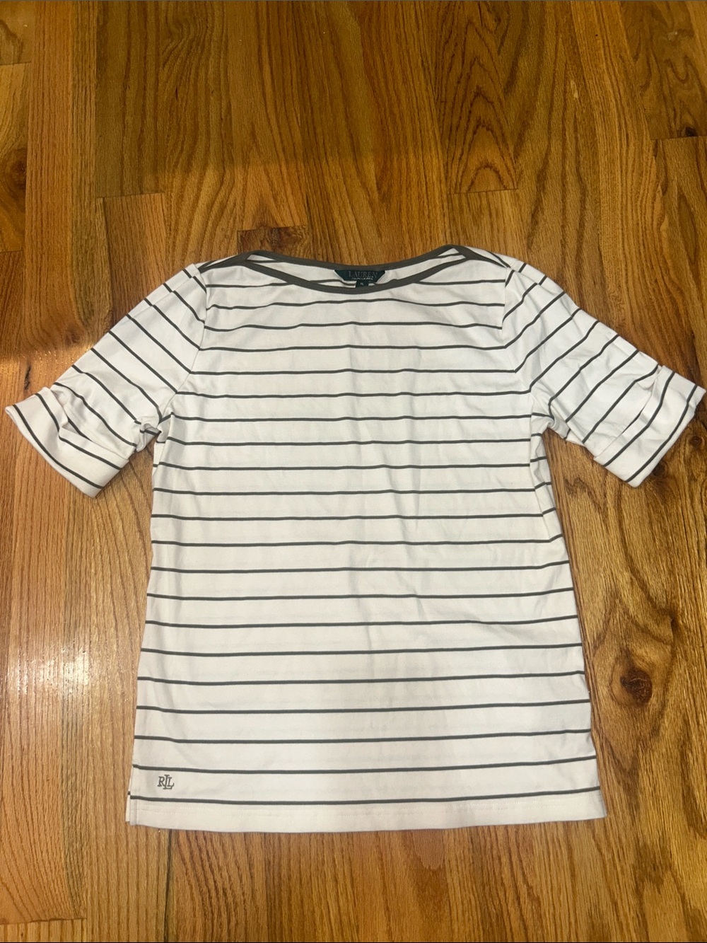 Ralph Lauren White Top with Navy Horizontal Stripes